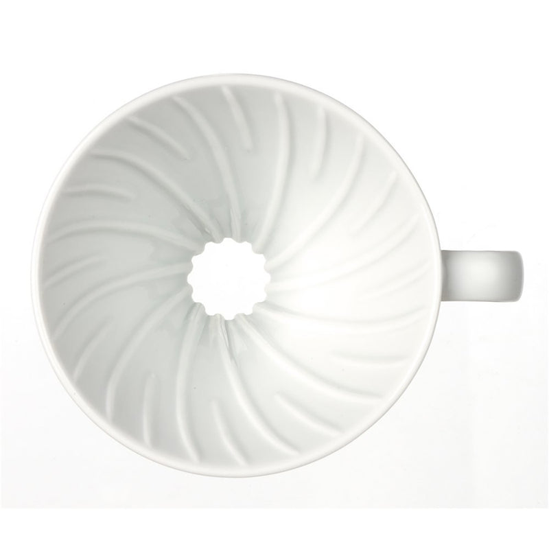 HARIO V60 01 white coffee dripper preparation view