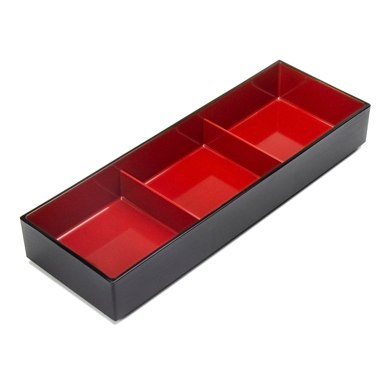 14¼ in Black & Red Lacquer Lunch Box, 3 Compartments