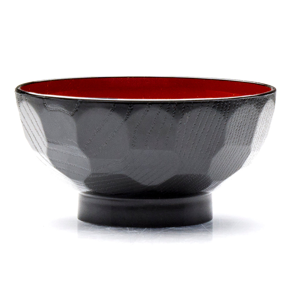 Lacquer Miso Soup Bowl 4.5", Black/Red - Kikko