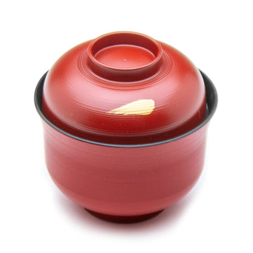 Lacquer Miso Soup Bowl with Lid 4", Red