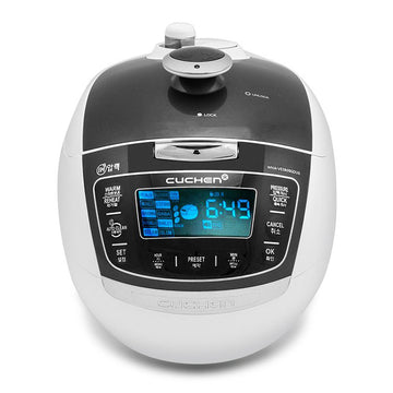 Cuchen WHA-VE0609GDUS six-cup grey rice cooker, front view
