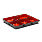 Lacquer Lunch Box 6 Compartment 11.75", Black/Red