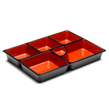 Lacquer Lunch Box 6-Compartment 14.5", Black/Red