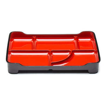 Lacquer Lunch Tray 6-Compartment 14", Black/Red