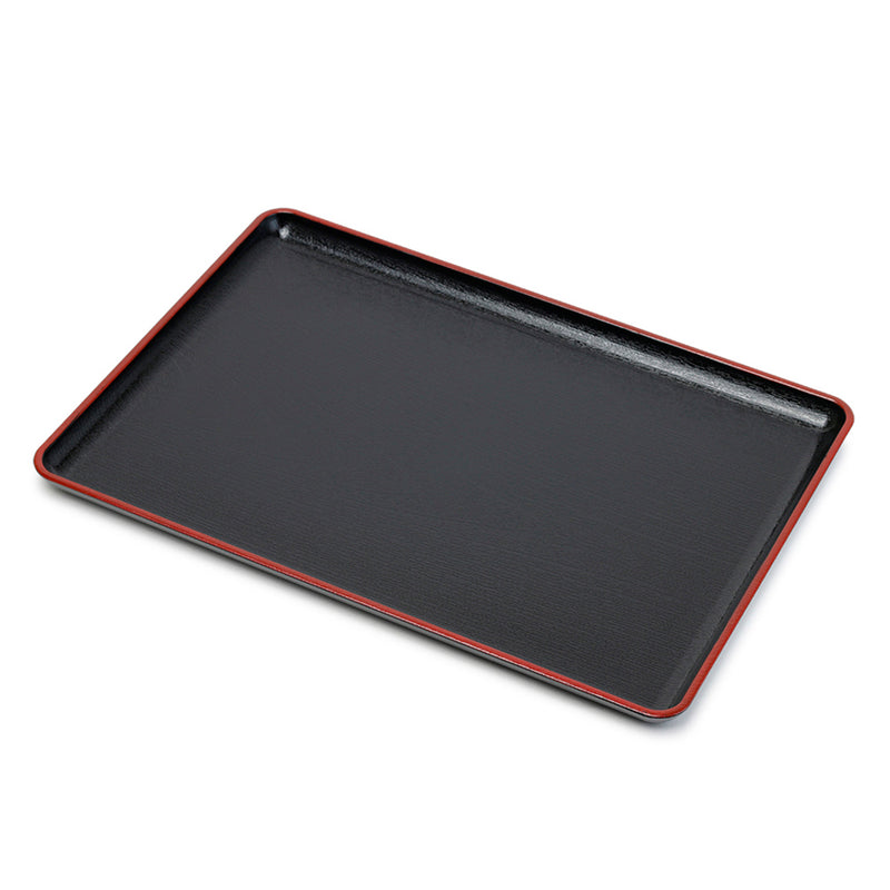 WZ155 plain black rectangular lacquer tray with red rim