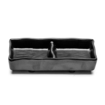 Melamine 2 Compartment Sauce Plate 5-1/4", Matte Black