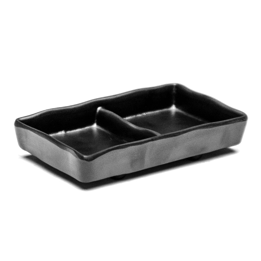 Melamine 2 Compartment Sauce Plate 5-1/4", Matte Black