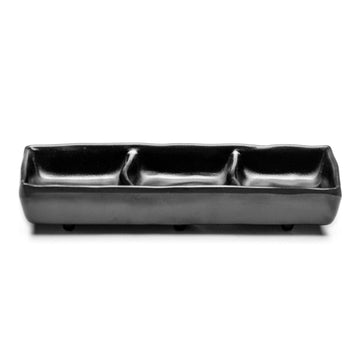 Melamine 3 Compartment Sauce Plate 7-1/4”, Matte Black