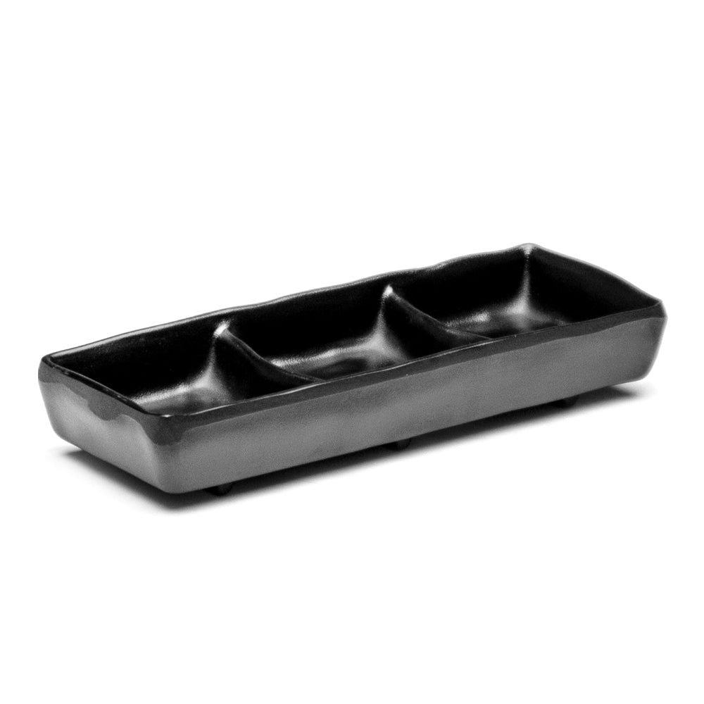 Melamine 3 Compartment Sauce Plate 7-1/4”, Matte Black