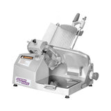German Knife GS-12M manual meat slicer with food chute, end weight and top-mounted knife sharpener