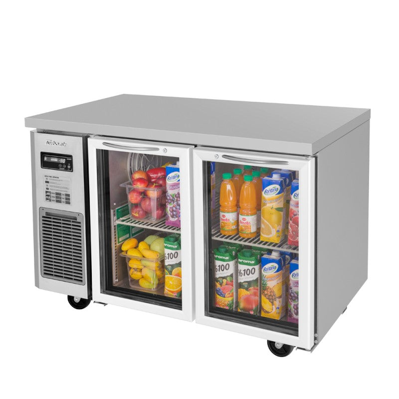 Turbo Air J Series Undercounter Refrigerator, 2 Section, 2 Glass Door, 47"W