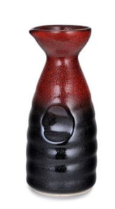 Porcelain Sake Bottle 6.25"Hx2.75"D - 10 Oz, Black/Red