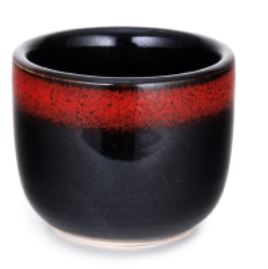 Porcelain Sake Cup 2"Dx1.5"H - 2 Oz, Black/Red