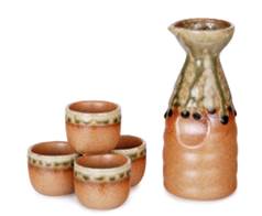Porcelain Sake Set 1:4, Tenmoku - Orange