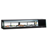 Turbo Air straight-glass refrigerated sushi display case with black cabinet