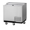 Turbo Air TBC-36SD-GF-N stainless steel glass and mug froster with one sliding stainless steel top lid, a lower front ventilation grille and casters.