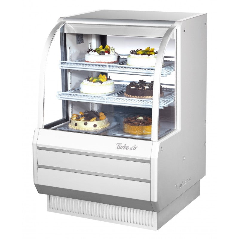 Turbo Air Dry Curved Glass Bakery Case, 36"W, White or Black