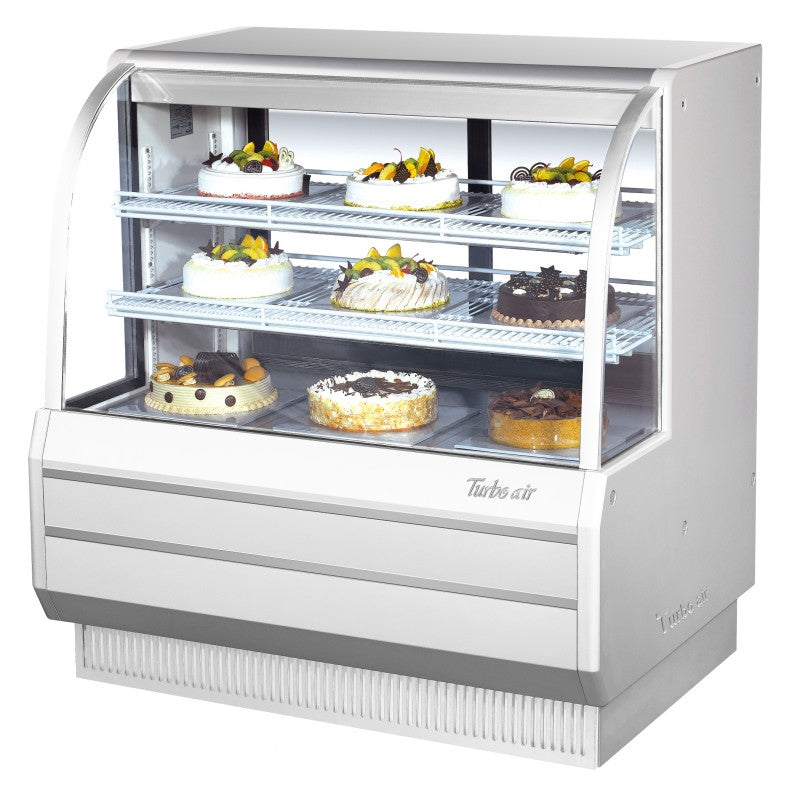 Turbo Air Dry Curved Glass Bakery Case, 48"W, White or Black