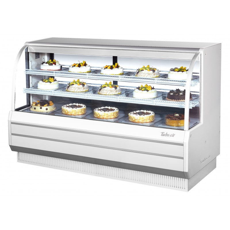 Turbo Air Refrigerated Curved Glass Bakery Case, 72"W, White or Black