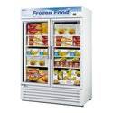 White two-door glass freezer with illuminated advertising panel