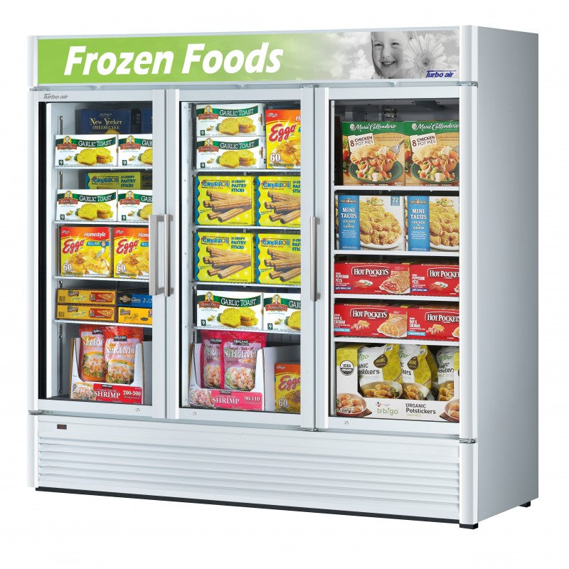 Turbo Air Super Deluxe Glass Door Freezer, 3 Section, 3 Door, 78"W