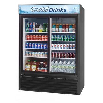 Turbo Air Standard Glass Door Merchandiser, 2 Section, LED Ad Panel, 48"W