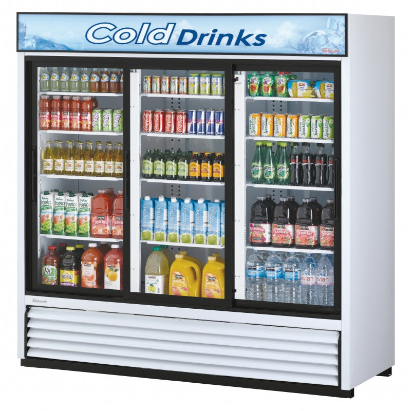 Turbo Air Standard Glass Door Merchandiser, 3 Section, LED Ad Panel, 69"W