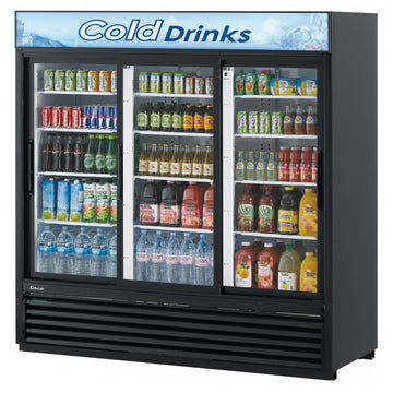 Turbo Air Standard Glass Door Merchandiser, 3 Section, LED Ad Panel, 69"W