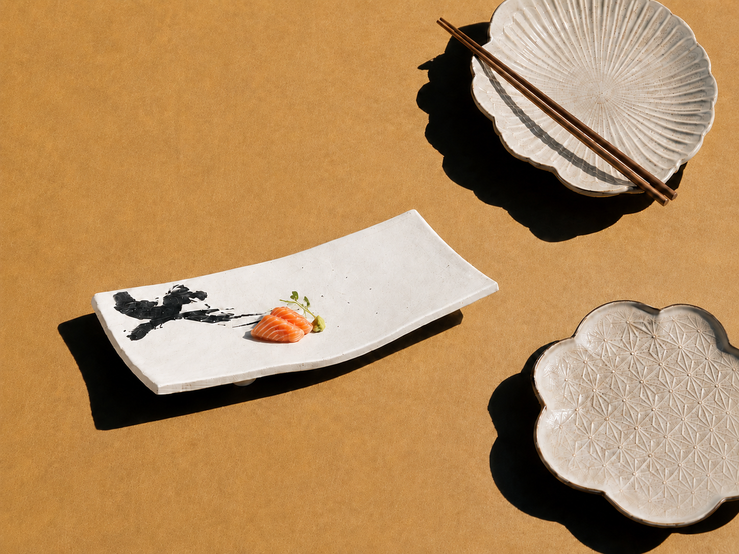 Japanese tableware arranged for restaurant service
