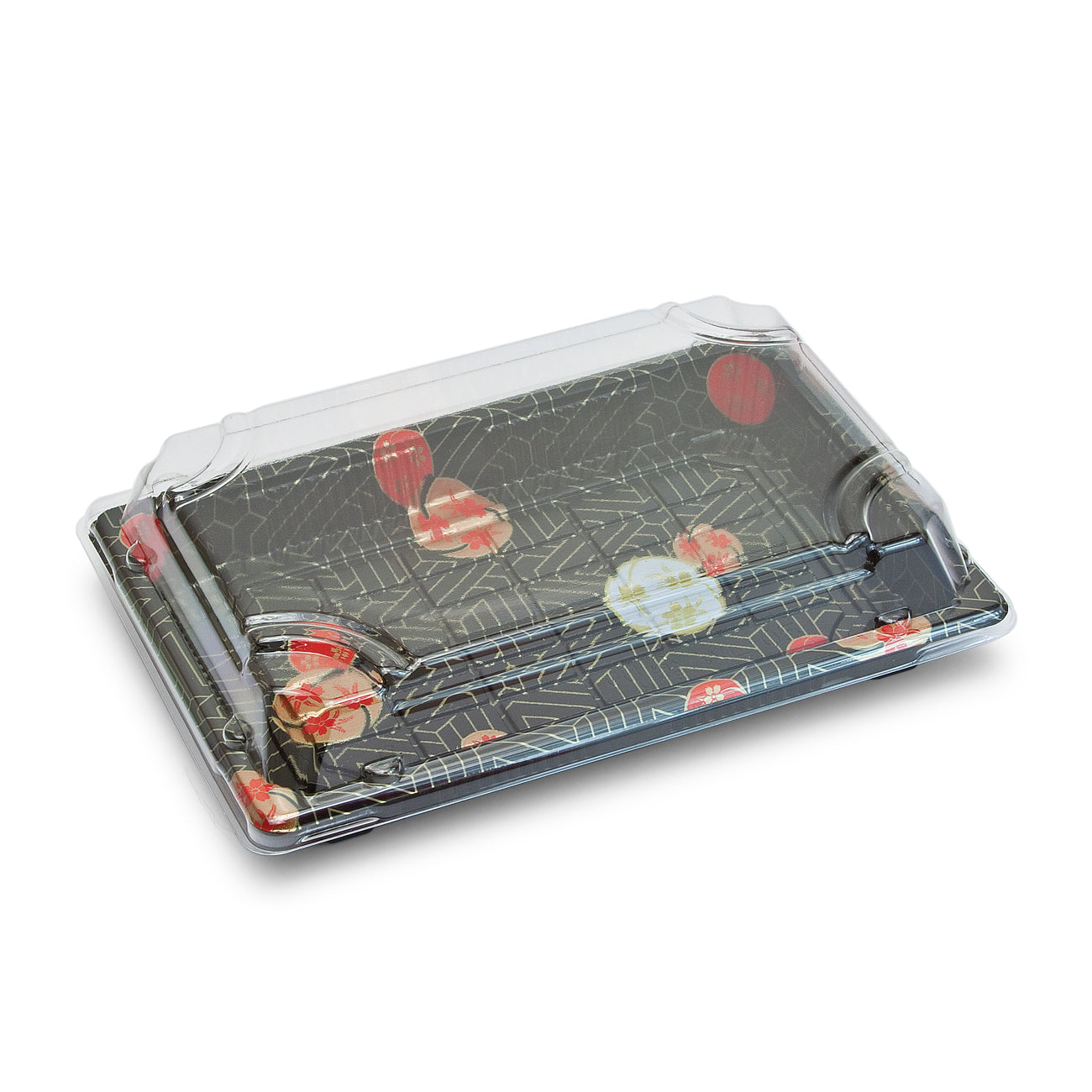 ED-05 empty patterned tray with its transparent lid fitted