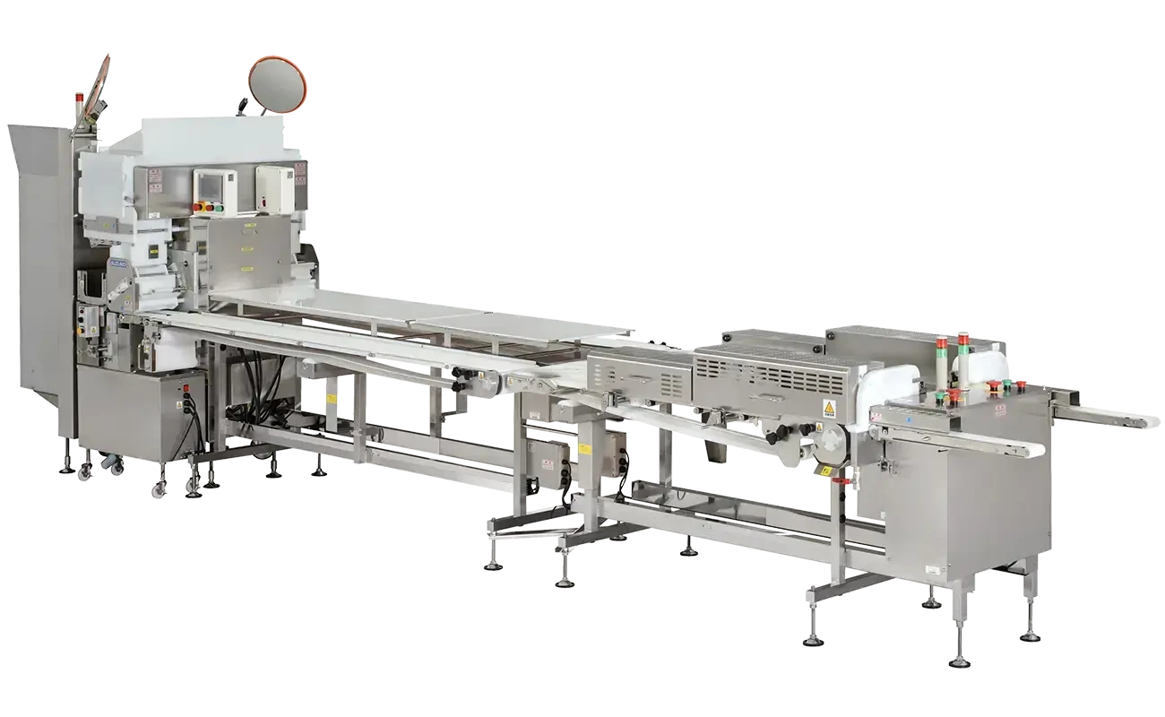 Suzumo SVR-SAE-W continuous roll-sushi production system · Documented stages: Continuous rice-sheet laying → Rolling / forming → Adjustable-length cutting